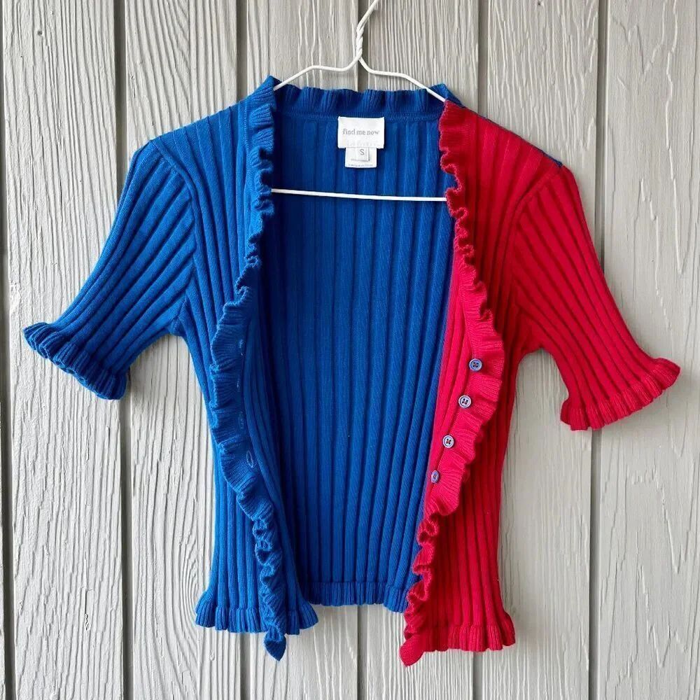 Free People Find Me Now Ruffle Crop Top S Colorblock Whimsical Bold - Picture 5 of 11